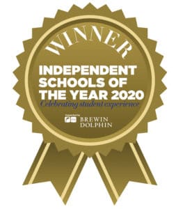 Rosette saying 'Winner of the Sporting Achievement Award in the Independent Schools of the Year Awards 2020'