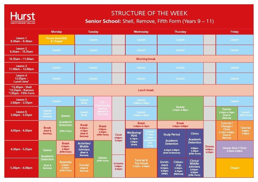 Senior School timetable example