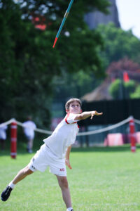 A boy throwing a Javelin in Athletics class.